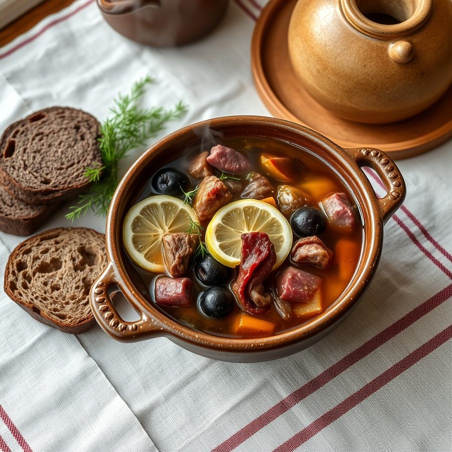 Солянка сборная мясная: классический рецепт с копченостями и оливками